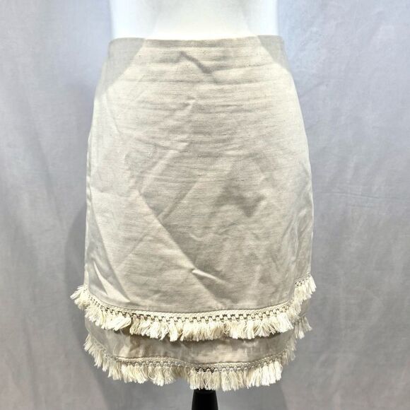 Ann Taylor Loft beige cotton and linen blend tassels skirt size 10 NWOT - Picture 3 of 8